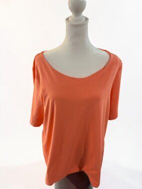 Chico Orange Sherbert Scoop Neck Top, Size 3 (XL) Short Sleeve